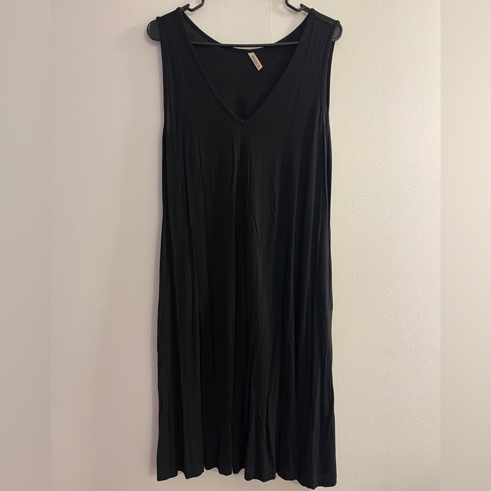 Black Casual V Neck T-Shirt Dress Beach Cover Up XL